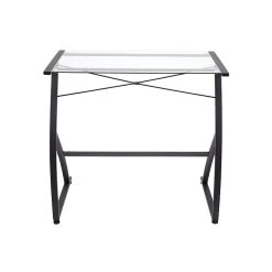 Staples 31.5 Inch Wide Black Glass Computer Desk | Modern Home Office Furniture
