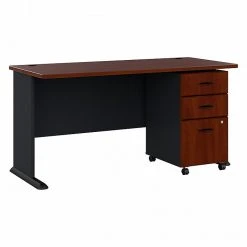 Bush Business Furniture Cubix 60W Desk with Mobile File Cabinet in Hansen Cherry | Laminate Office Desk | SRA003HCSU