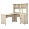 Bush Furniture Salinas 60W L-Shaped Desk with Hutch, Antique White (SAL004AW) - Durable Laminate Workspace