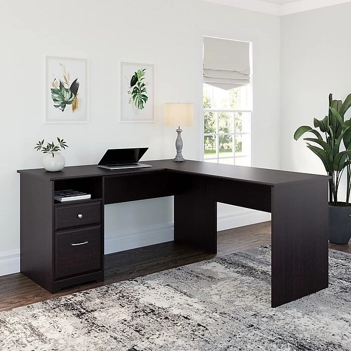 Bush Furniture Cabot 60W L-Shaped Computer Desk with Drawers, Espresso Oak (CAB044EPO) - Durable Laminate Workspace 2 Bush Furniture Cabot 60W L-Shaped Computer Desk with Drawers, Espresso Oak (CAB044EPO) - Durable Laminate Workspace - Image 2