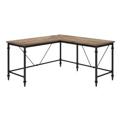 Thomasville Furniture Breslyn 60" L-Shaped Desk in Crosscut Hickory - Stylish & Durable Laminate Workspace