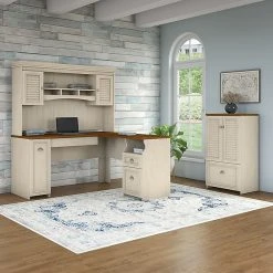 Bush Furniture Fairview 60W L-Shaped Desk with Hutch & Storage Cabinet in Antique White/Tea Maple - Stylish Laminate Office Furniture -Computer Office Desks Shop unnamed file 937