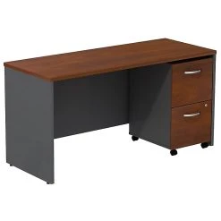 Bush Business Furniture Westfield Desk Credenza with 2-Drawer Mobile Pedestal | Hansen Cherry Laminate (SRC029HCSU)