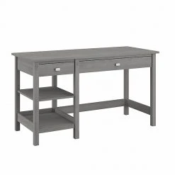 Bush Furniture Broadview 54" Modern Gray Computer Desk with Shelves - Space-Saving Home Office Solution